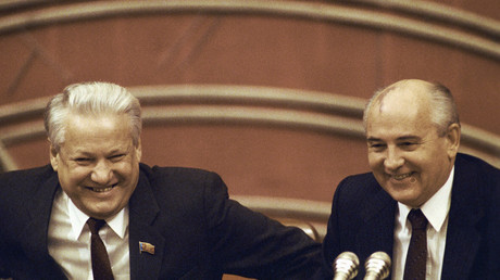 File photo: Chairman of the USSR Supreme Soviet Boris Yeltsin (left) and the USSR President Mikhail Gorbachev (right) in the presidium of the 4th congress of people's deputies. ©  Sergey Guneev