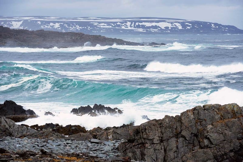 Waves crash along the coast of the Barents Sea