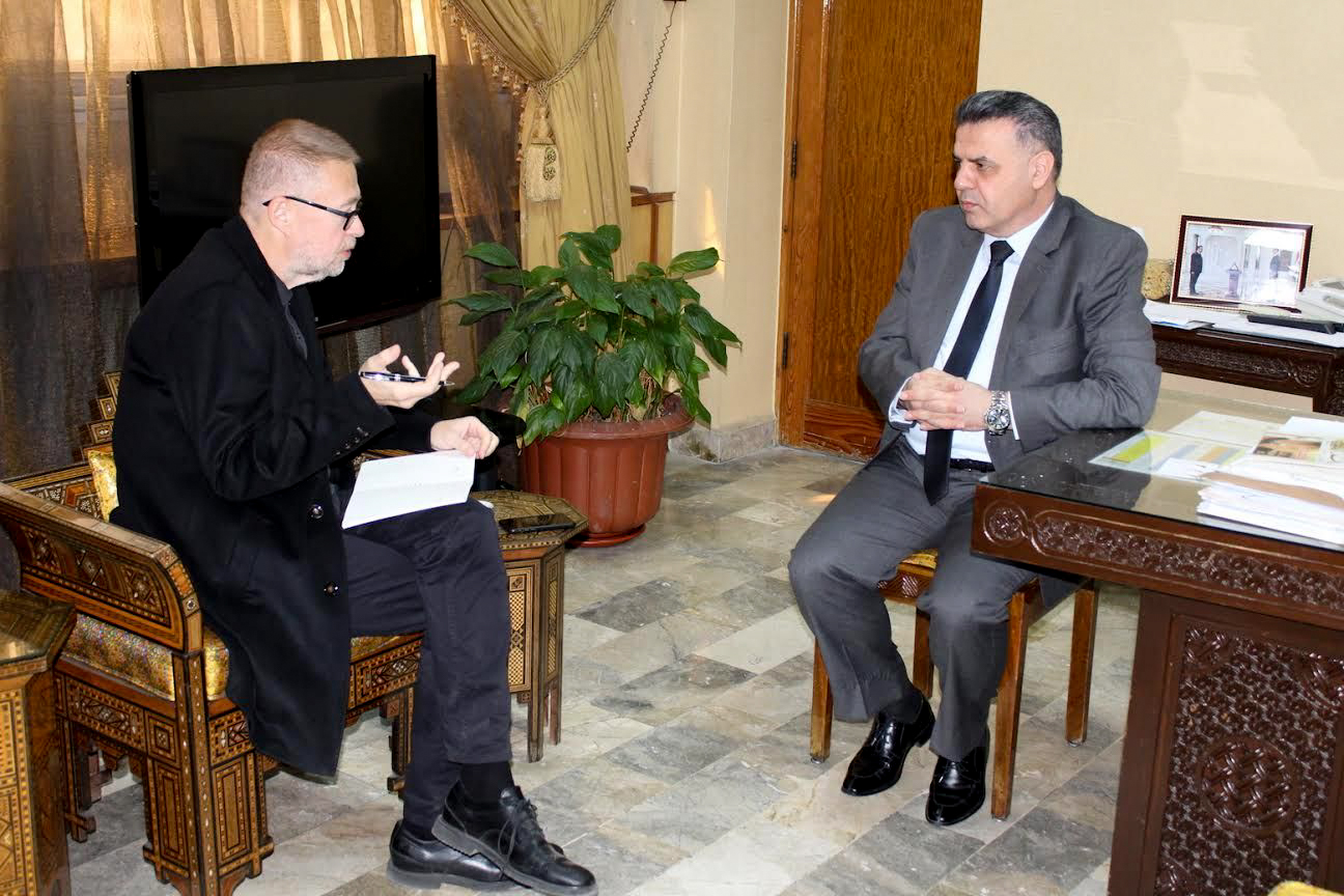 AV talking with Minister of Education, Dr. Hazwan Al-Waz